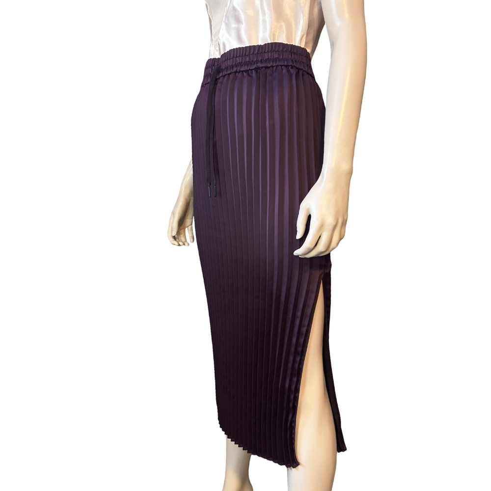 DKNY Knife Pleated Pencil Skirt High Leg Slit Burgundy Elastic Waist - Picture 6 of 14